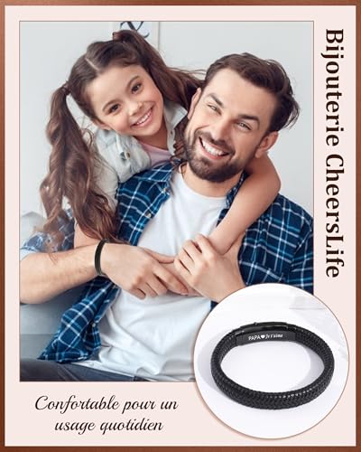 CheersLife Father's Day gift, birthday gift for dad father son bracelet man original useful leather gift idea birthday Christmas 30 40 50 60 70 years boy gift adjustable leather bracelet