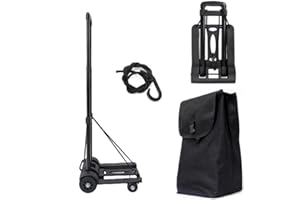 HBFBDRCT Folding Hand Truck Portable Lightweight Dolly, 110 lbs Utility Cart with Telescoping Handle, 4 Wheels and Bungee Cord for Airport Travel, Moving, Shopping, Home and Office Use
