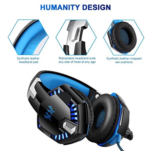 Water-chestnut Gaming Headset, Stereo Bass Noise Cancelling Over-Ear Headphone, with LED Light On It, USB Wired Gaming Headsets for A Variety of Games for PC, Computer, Mobile Phones