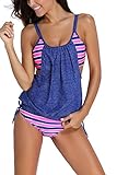 Vilania Women Stripes Lined Up Double Up Tankini Top Bikini Swimwear