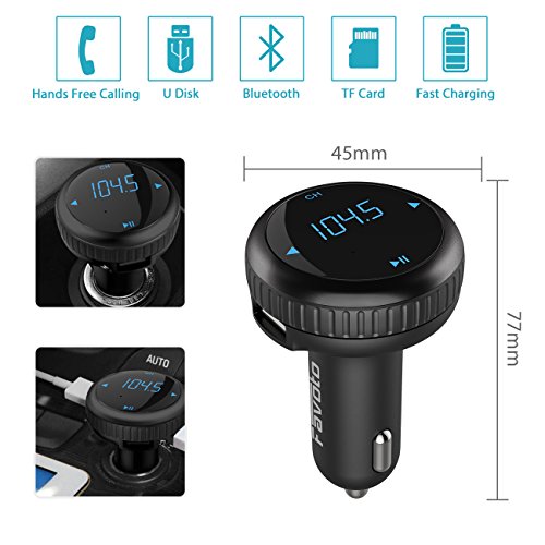 Favoto Bluetooth FM Transmitter with Smart Car Locator Radio Transmitter with AUX Wireless In-car Audio Adapter Transmitter MP3 Player Dual USB Fast Charger Handsfree Call GPS 【Fast Find Car】