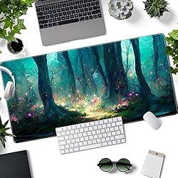 Forest Desk Mat Blue Green Mouse Pad Large Desk Pad