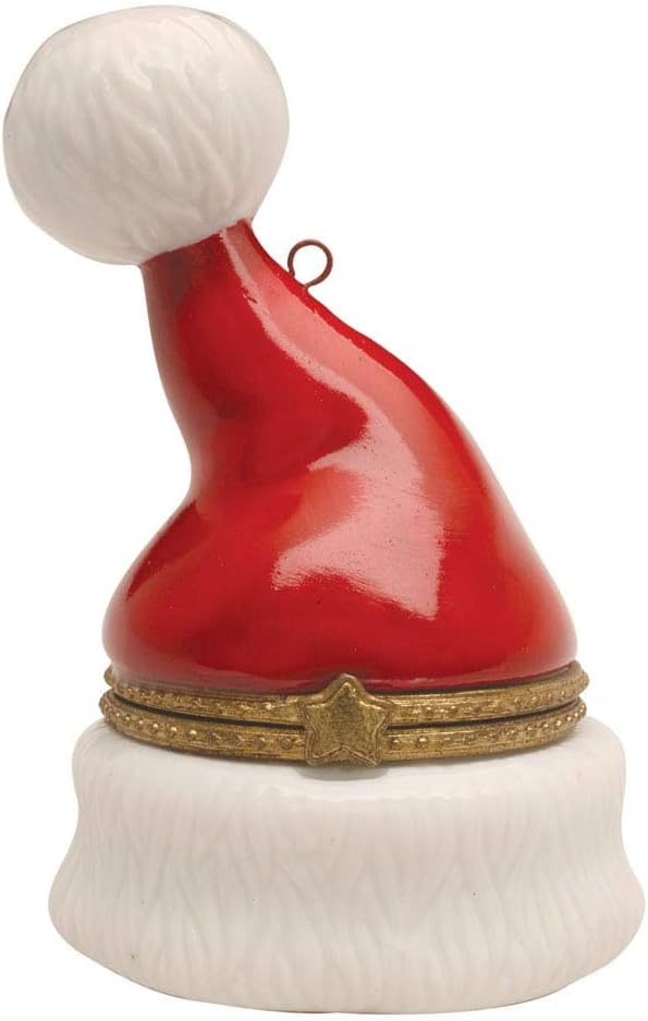 Porcelain Christmas Tree Hinged Ornament Box - Santa Claus Hat