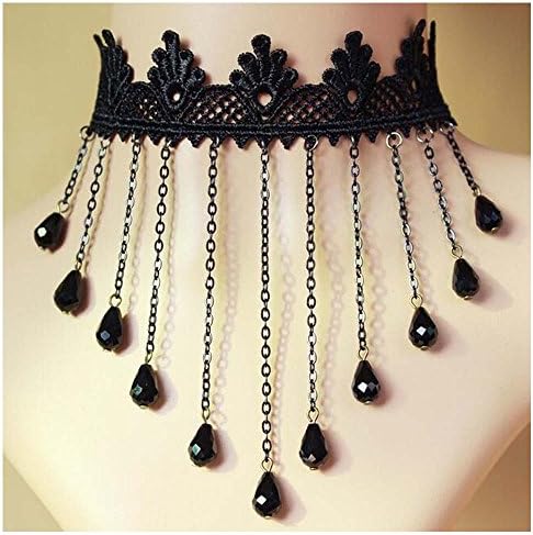 Luck Wang Woman's Unique Fashion Party Queen Atmospheric Black Lace Crystal Tassel Necklace