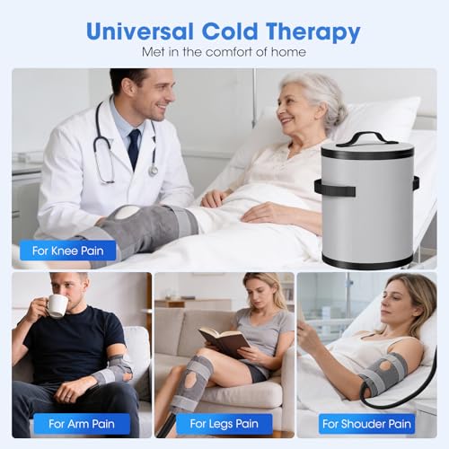 Máquina de crioterapia con temporizador programable – máquina de hielo portátil para rodilla postoperatoria, manguito y venda de enfriamiento reutilizables para cadera, tobillo y muslo