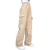 Floerns Girl's Elastic Waist Trousers Loose Straight Leg Flap Pocket Cargo Pants