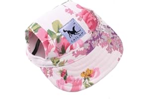 Leconpet Baseball Caps Hats with Neck Strap Adjustable Comfortable Ear Holes for Small Medium and Large Dogs in Outdoor Sun Protection (M, Colour Flower)