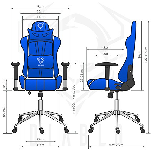 Diablo-X-Eye-Gaming-Sedia-Base-cromata-braccioli-Regolabili-meccanismo-di-inclinazione-Cuscino-Lombare-Finta-Pelle-Portata-150-kg-Scelta-del-Colore-Nero-Blu