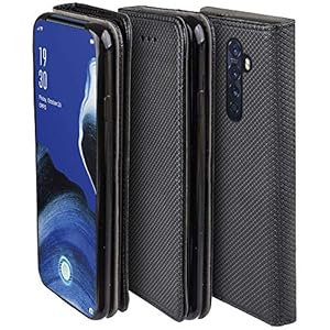 Moozy FO-MA-OP-RENO-2-BK, Cover per Oppo Reno 2, Nero - Custodia a Libro Flip Smart Magnetica con Appoggio e Porta Carte - immagine 4