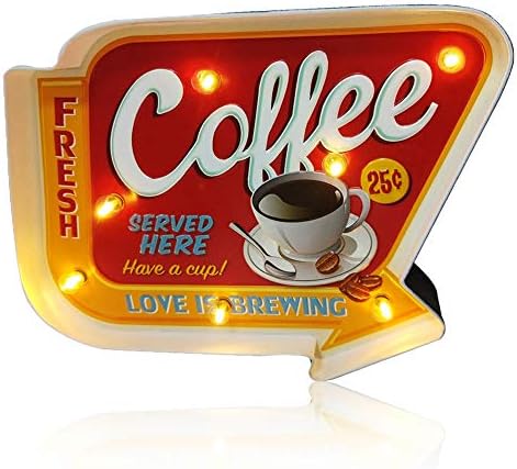 ACECAR Espresso Wall Decorations,Metallic Classic Handmade Marquee Embossed Tin Decor,Industrial Type Wall Hanging Signal,for Condominium,House,Bar or Cafe Wall Ornament–Battery Operated (Recent espresso)