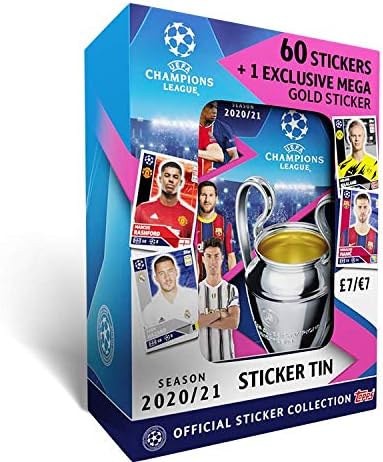 Topps UCL Mini Tin of Stickers T.20/21 (9 envelopes), Chrome,gold