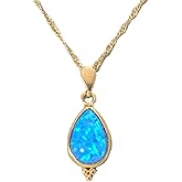 Blue Opal gold drop Necklace for woman, Gold Opal necklace pendant, Elegant everyday pendant, Teardrop vintage style birthstone necklace