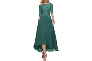FNKSCRAFT Lace Appliques Mother of The Bride Dress 3/4 Sleeves A line Tea Length Chiffon Formal Wedding Party Prom Gowns for Women