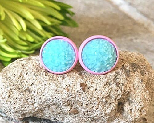 Mint Slush Druzy Studs, 12mm mint green druzy on PINK backings, mint earrings, druzy earrings, mint druzy, druzy jewelry, pink and green