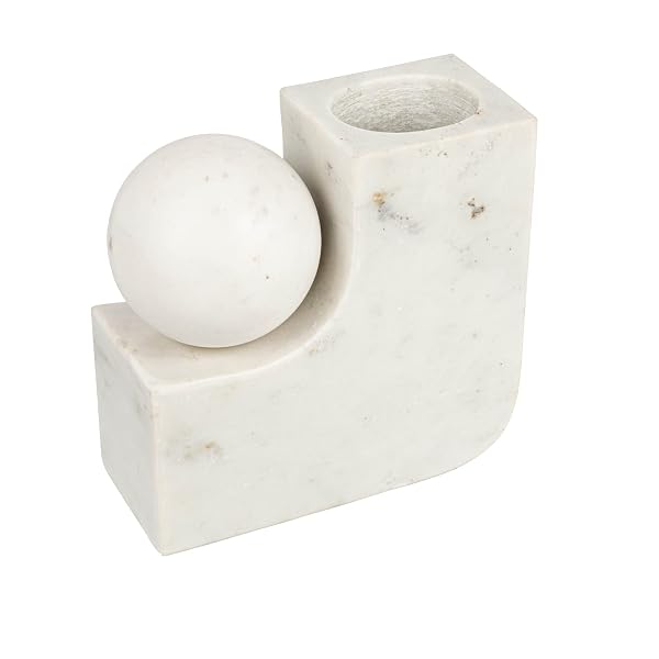BLOOMINGVILLE MODERN MARBLE CANDLE HOLDER WITH BALL, WHITE