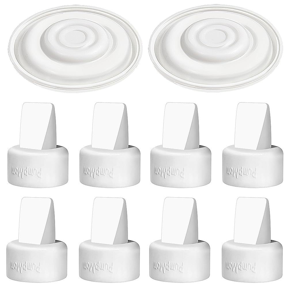 PumpMom Breast Pump Parts, 8 Duckbill Valves and 2 Silicone Membrane for Spectra S2, S1 and 9 Plus Breastpumps, Compatible with Spectra Valves and Silicone Diaphragm