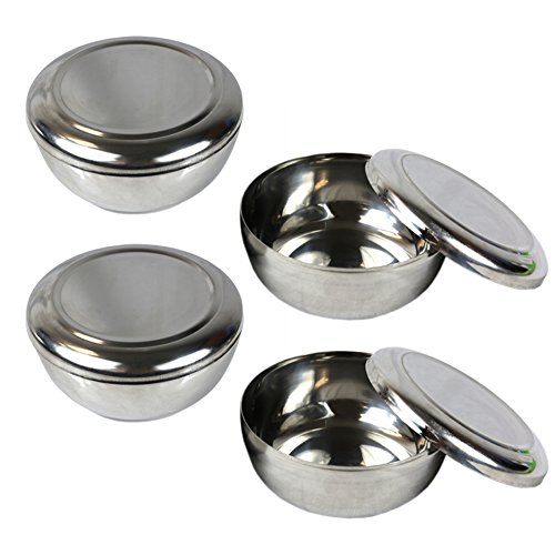 Set of 4, Korean Stainless Steel Rice Bowl with Lid Set, Korean Kitchen