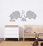 Cute Elephant Family With Hearts Wall Decals Baby Nursery Decor Kids Room Wall Stickers, 30''W x11.8''H, Grey