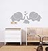 Cute Elephant Family With Hearts Wall Decals Baby Nursery Decor Kids Room Wall Stickers, 30''W x11.8''H, Grey
