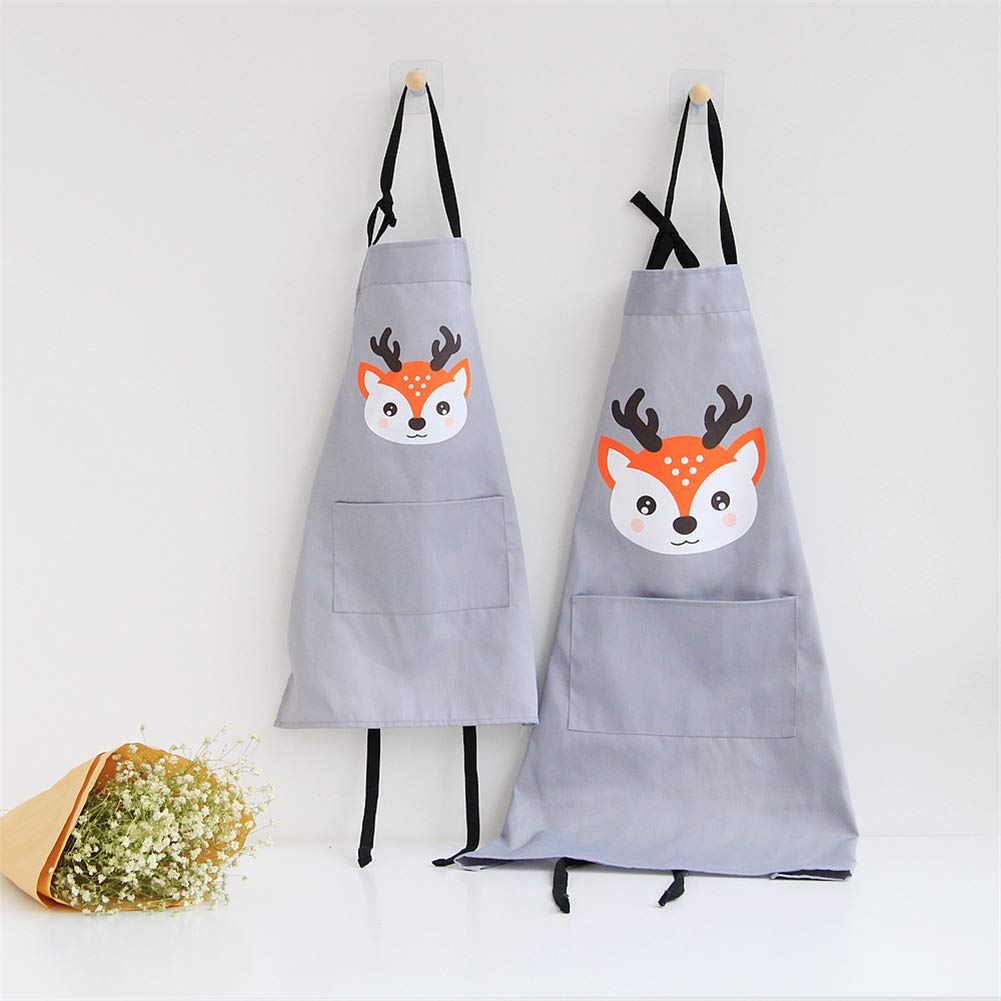 Lindong Kitchen Apron with Pocket for Adults and Kids Waterproof Cotton Grey Deer Child Size (1 Piece)