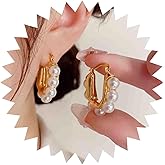 Sttiafay Boho Pearl Hoop Earrings Gold Circle Pearl Earrings Pearl Huggie Hoop Drop Earrings Vintage Pearl Beaded Earrings Jewelry for Women