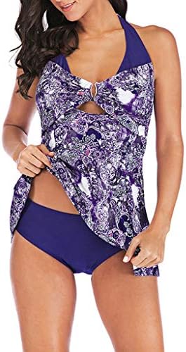 Duseedik Women's Halter Plus Size Swimwear National Print Tankini Swimjupmsuit Plus Size Swimsuit Beachwear Padded