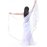 XChangeFun Semicircle Chiffon Hand Scarf Belly Dance Costume Outfit Hip Scarf Sequin Trim Gold Shawls Veils