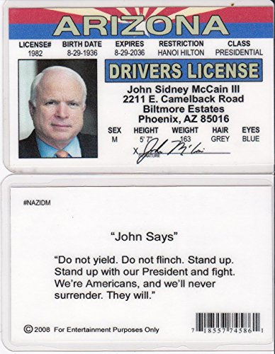 Senator John McCain novelty drivers license replica