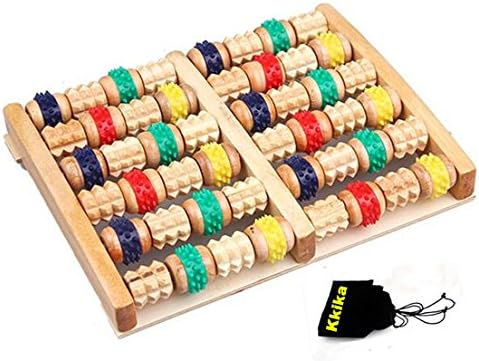 Kkika 6 Rows Wheel Wood Roller Foot Massager Relax Wheel Wood Massage Device Multicolour Pressure Roller Foot Massage Instrument
