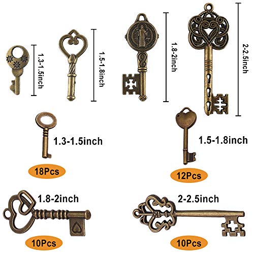 50PCS Vintage Keys Skeleton Key Charms with 50PCS Paper Gift Tags and 10M White Ribbon for Wedding Party Decoration