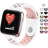 DEKER for Fitbit Versa Bands for Women Men Small Large Wrist, Breathable Soft Fitness Sport Silicone Strap Replacement Accessories Wristbands for Fitbit Versa Smart Watch (WhitePink, Small)
