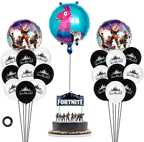 Decembre Video Game Party Supplies Includes 7'' Cake Topper - 18 Latex Baloons - 3 Foil Baloons Perfect Gamer Birthday Decorations Favors for Kids.