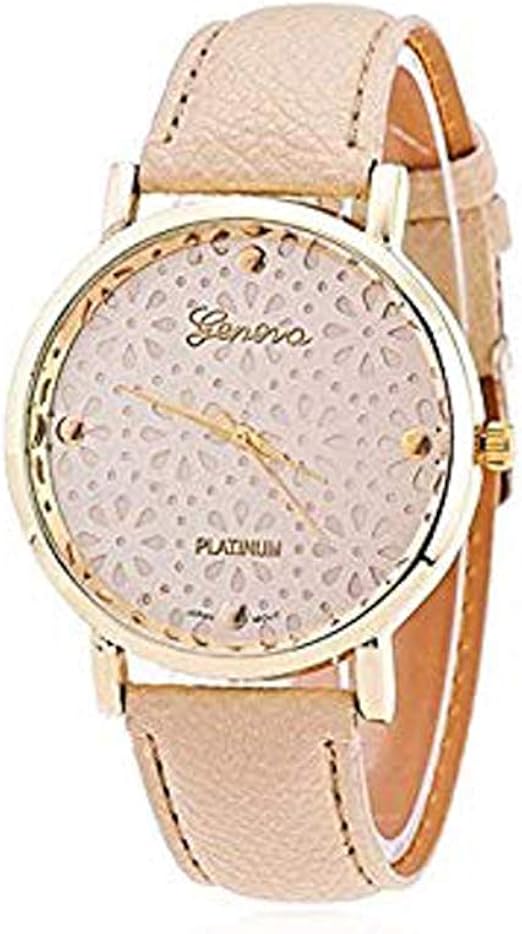 new fashion geneva women leather band stainless steel quartz analog wrist watch