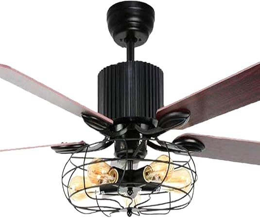 Industrial 52 Inch Ceiling Fan Wooden Blade Semi Flush Mount