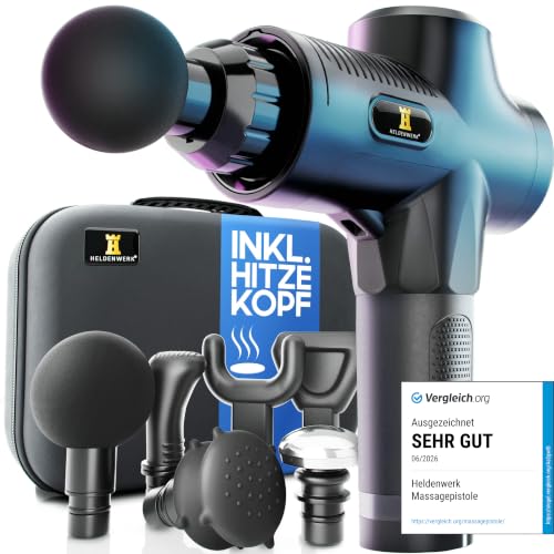 HELDENWERK® Massagepistole mit 7 Massageköpfen & Hitzefunktion extra leise