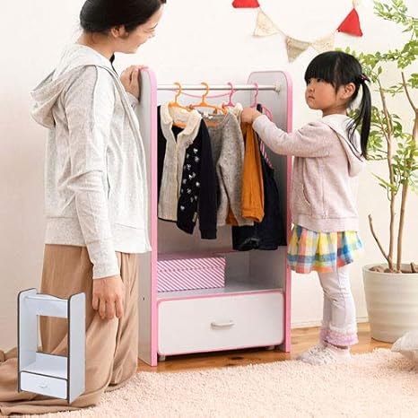Amazon ソフトエッジで安全なキッズ 子供用 ハンガーラック 幅48 奥行29 高さ90 キャスター付き 引き出し 収納 ピンク ハンガーラック オンライン通販