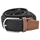 8Bees Multicolored Braided Belts Elastic Fabric Woven Stretch Belt Webbed Waistband Black M