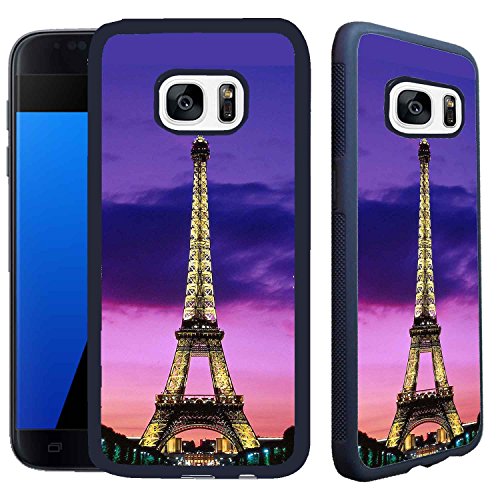 [TeleSkins] - Samsung Galaxy S7 Case - Eiffel Tower Night Lights Paris - Ultra Durable Slim Fit, Protective Plastic with Soft RUBBER TPU Snap On Back Case / Cover