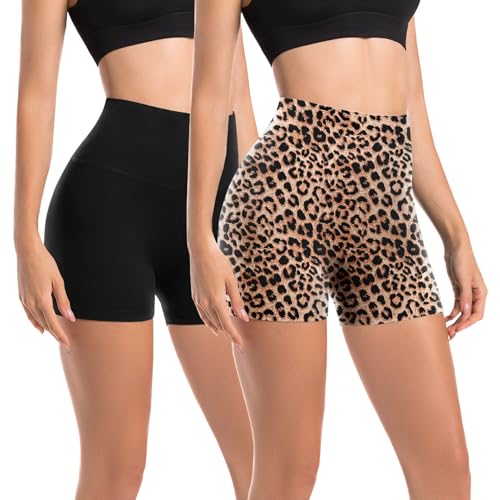 Leafigure 2 Pack Cycling Shorts for Women High Waist Opaque Shorts Summer Shorts Leggings for Gym Fitness Yoga