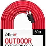 Otimo 50 Ft 12/3 Outdoor Extra Heavy Duty Extension Cord - Professional Series - 3 Prong Extension Cord, Red