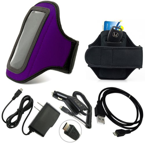 Neoprene Running Exercise Armband For Nokia Asha 210, 310, 503 Smartphone + Car Charger + Home Charger + USB Sync Cable