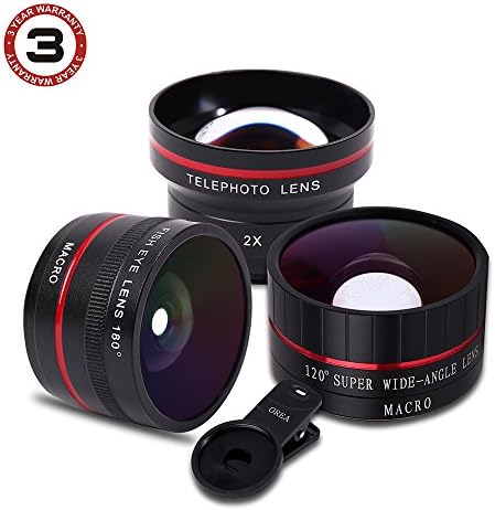 Phone Camera Lens OREA 4 In 1 Phone Lens Clip on 120 Degree Wide Angle Lens, Fisheye Lens, Macro Lens, 2.0X Telephoto Lens for iPhone 5/5s/6/6plus/7, Samsung, Galaxy S8, Android Smartphones