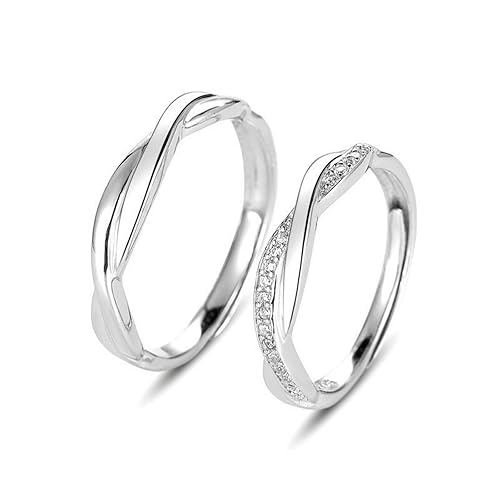 Tivleed For Women and Men Silver Couple Rings Set, Adjustable Thumb Rings, Polished Interlocking Design with Cubic Zirconia, Romantic Gift for Birthday & Anniversary