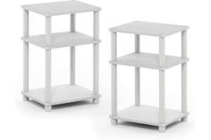 Furinno Just 3-Tier Turn-N-Tube End Table / Side Table / Night Stand / Bedside Table with Plastic Poles, 2-Pack, White/White