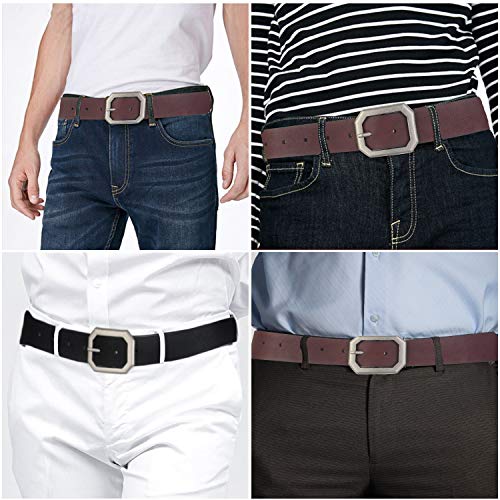 Reversible Leather Belts for Women with 1.25" Wide Solid Brown Western Waist Sash Waistband Men Silver belt Buckle (Coffee,XXL:Waist 40"-45")