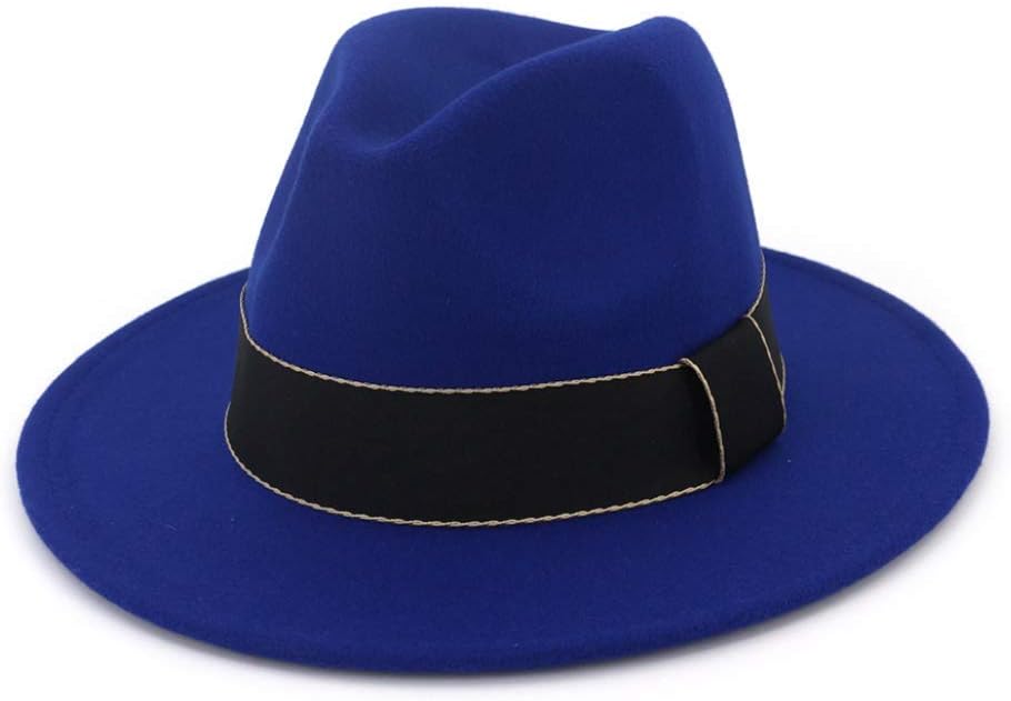 Men Wool Felt Fedora Hats Women Wide Brim Gangster Gatsby Caps with Black Band