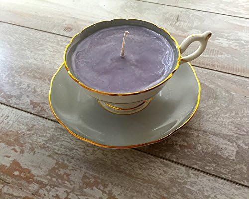 Teacup Candle - Vintage Coalport China Grey with Floral Design with Lavender Scented Soy Wax Candle