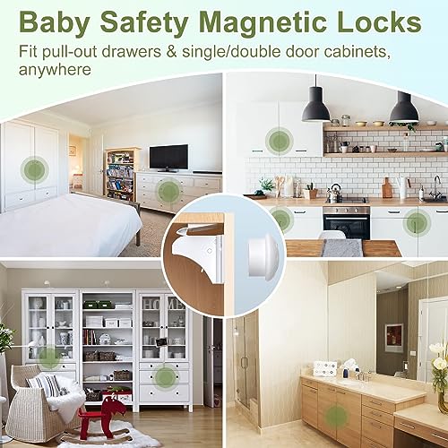 TERRIFI 6 Pack Magnetic Child Safety Cupboard Locks with 2 Keys, Babyproof Your Cabinets and Drawers, No Drilling or Screws Needed, Includes 1 Child Safety Lock for Knobs