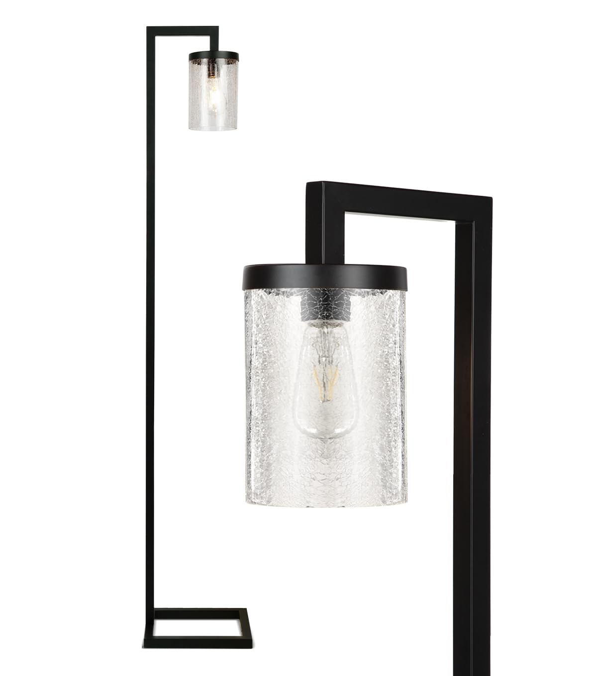 Brightech Henry LED Floor Lamp, Farmhouse Light Matches Rustic Décor, Standing Lamp for Bedroom Reading, Industrial Lamp for Living Rooms & Offices, Tall Lamp with Hanging Crackled Glass - Black