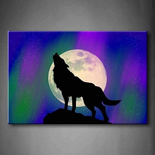 YIDA YUN Blue Wolf Howling On A Rock With The Northern Lights Showing In The Background Wall Art Painting Pictures Print On Canvas Animal Picture For Home